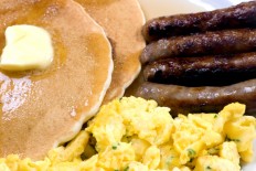 A start to a good day... pancakes, eggs and sausage