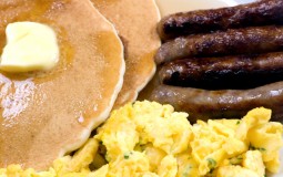 A start to a good day... pancakes, eggs and sausage
